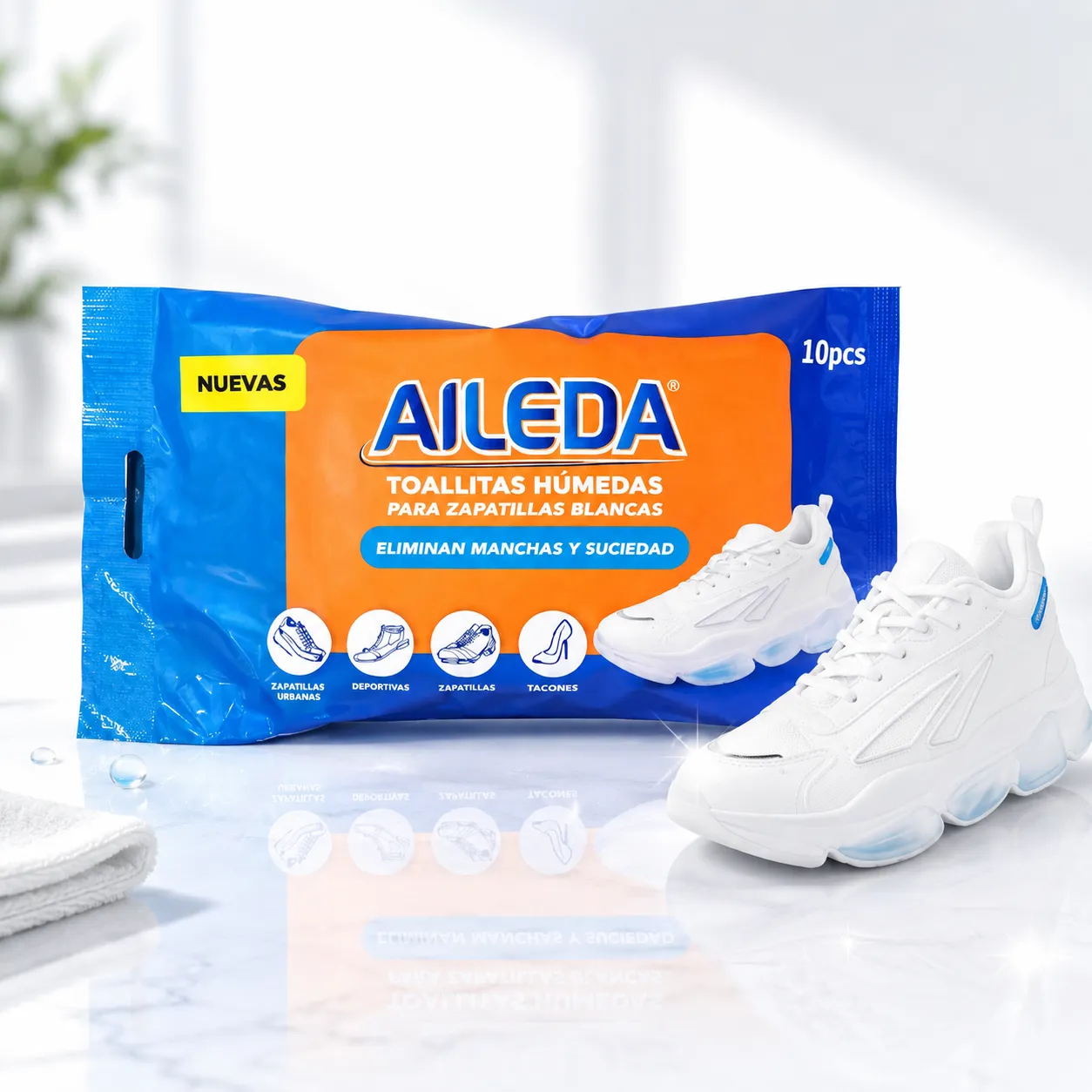 AILEDA Toallitas Húmedas para Zapatillas Blancas – 10 unidades