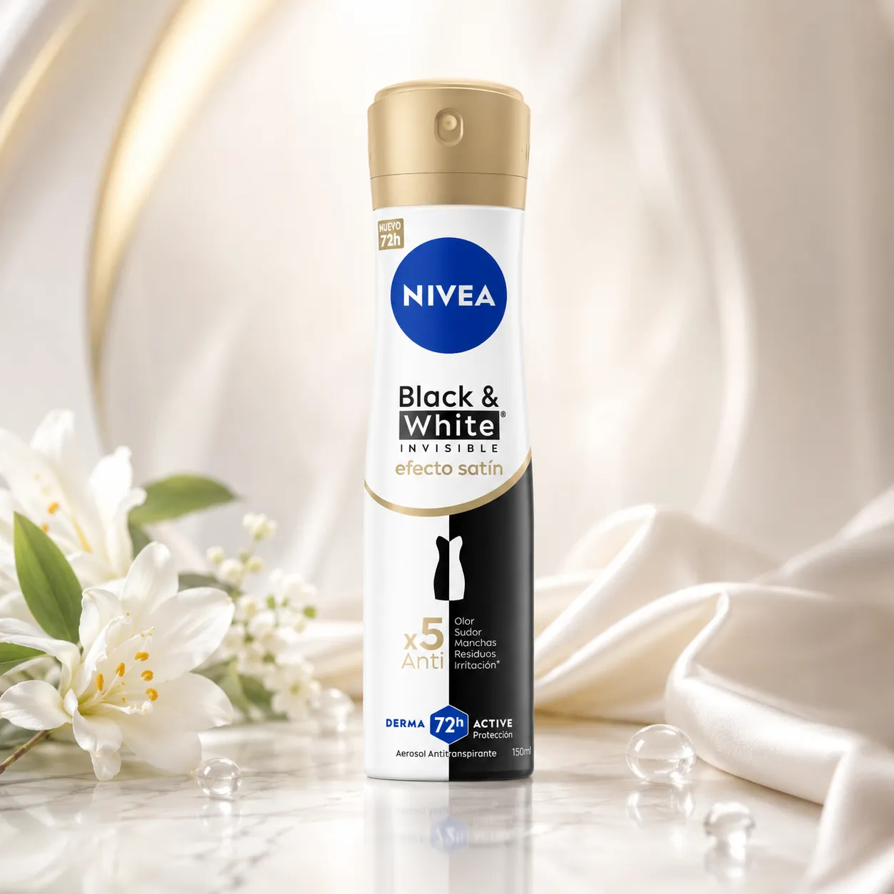 NIVEA Black & White Invisible Efecto Satín 72H – Aerosol 150 ml